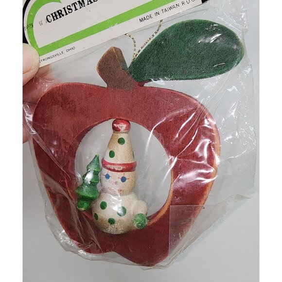 Vintage NOS Darice Wooden Christmas Tree Ornament Apple Clown Taiwan Holiday - Picture 2 of 4